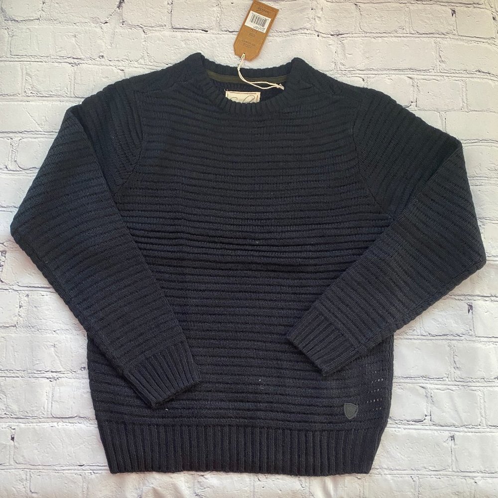 Soul Star Men's Ribbed Crew Neck Jumper- Navy